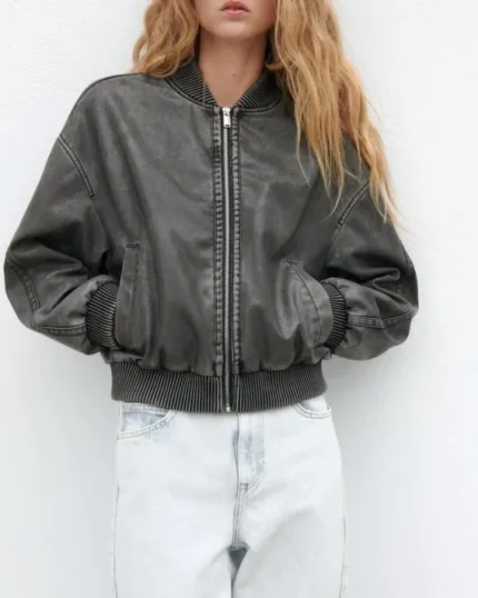 Rustic Charm Leather Bomber Jacket