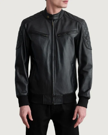 Sleek Black Luxe Aviator Bomber Jacket