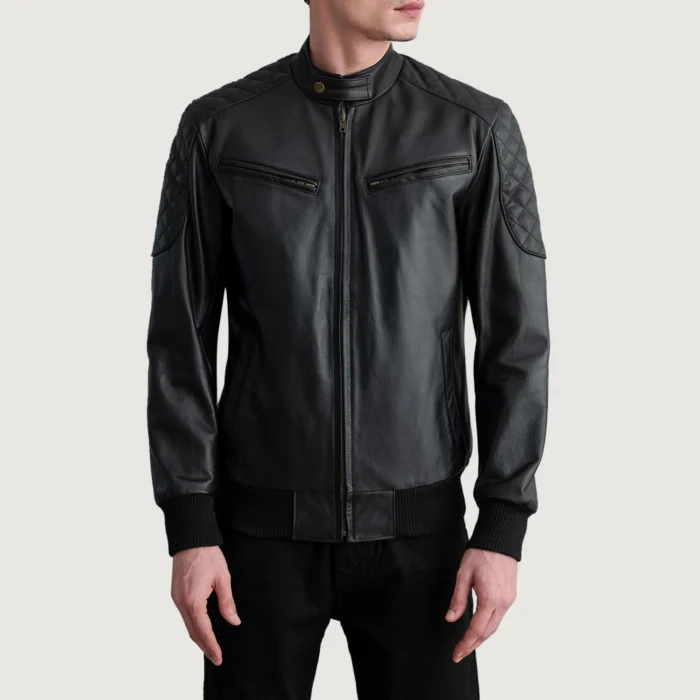 Sleek Black Luxe Aviator Bomber Jacket