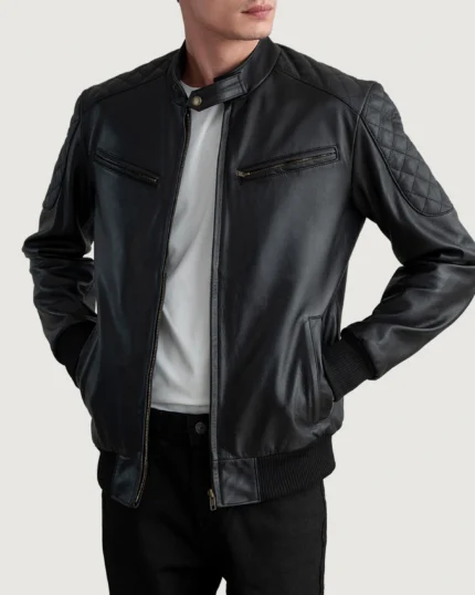 Sleek Black Luxe Aviator Bomber Jacket