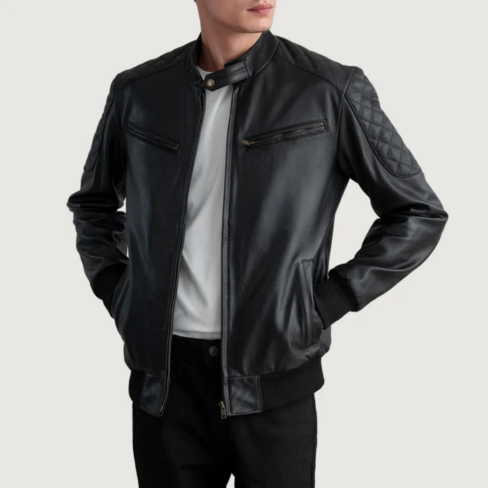 Sleek Black Luxe Aviator Bomber Jacket