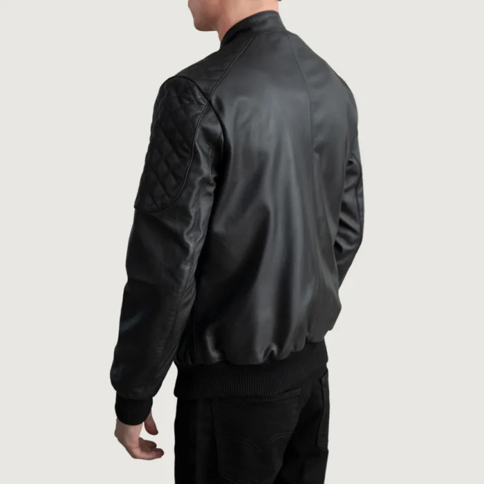 Sleek Black Luxe Aviator Bomber Jacket