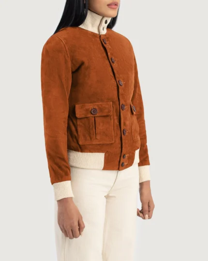 Women Suede Luxe Bomber Jacket