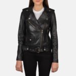 Women Belted Biker Leather Jacket