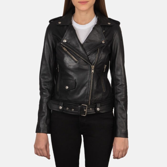 Women Belted Biker Leather Jacket