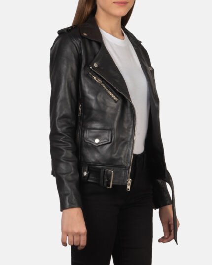 Women Belted Biker Leather Jacket