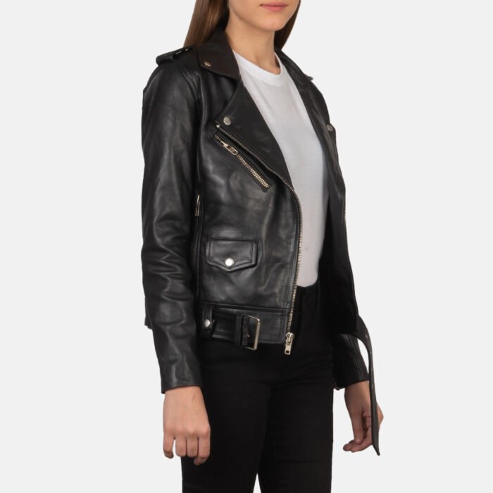 Women Belted Biker Leather Jacket