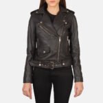 Women Belted Biker Leather Jacket