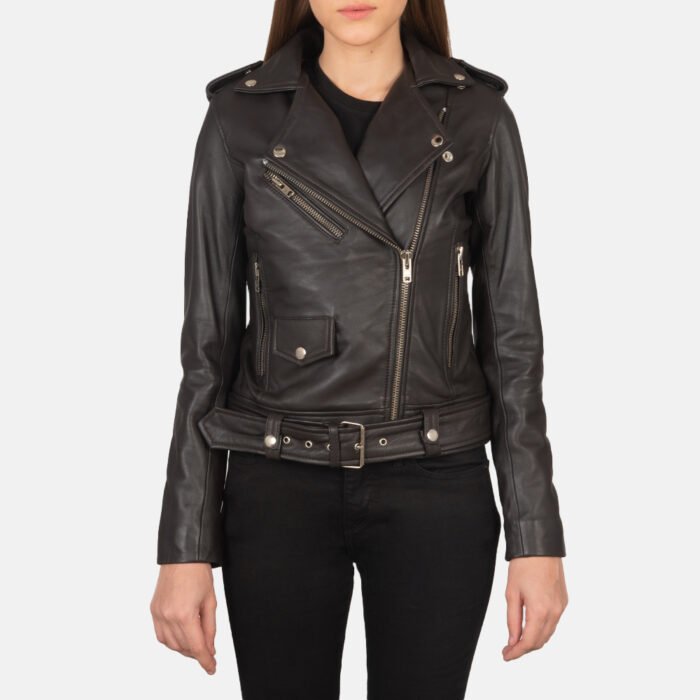 Women Belted Biker Leather Jacket