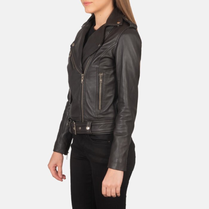 Women Belted Biker Leather Jacket