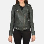 Women Belted Biker Leather Jacket