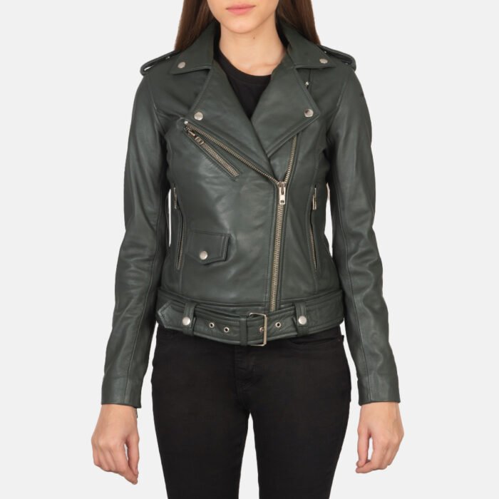 Women Belted Biker Leather Jacket