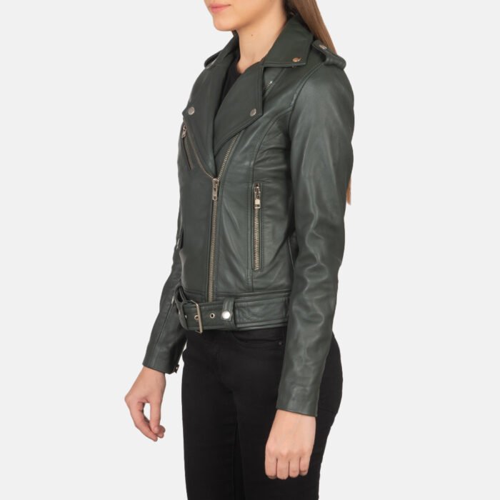 Women Belted Biker Leather Jacket