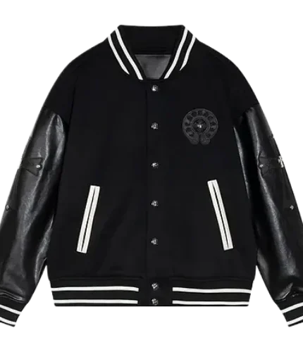 Chrome Hearts Black Leather Varsity Jacket